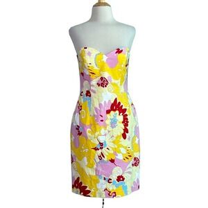 DAVID MEISTER Women Size 4‎ Vintage Colorful Strapless Dress Designer Summer